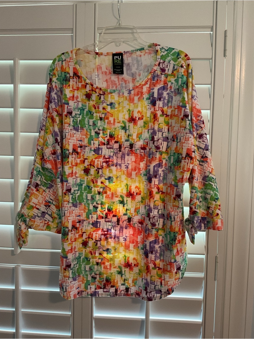 PURE Women's Multi-Color Abstract Scoop Neck Blouse